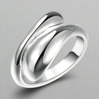Silver-Toned Hollow Water Drop Band Ring