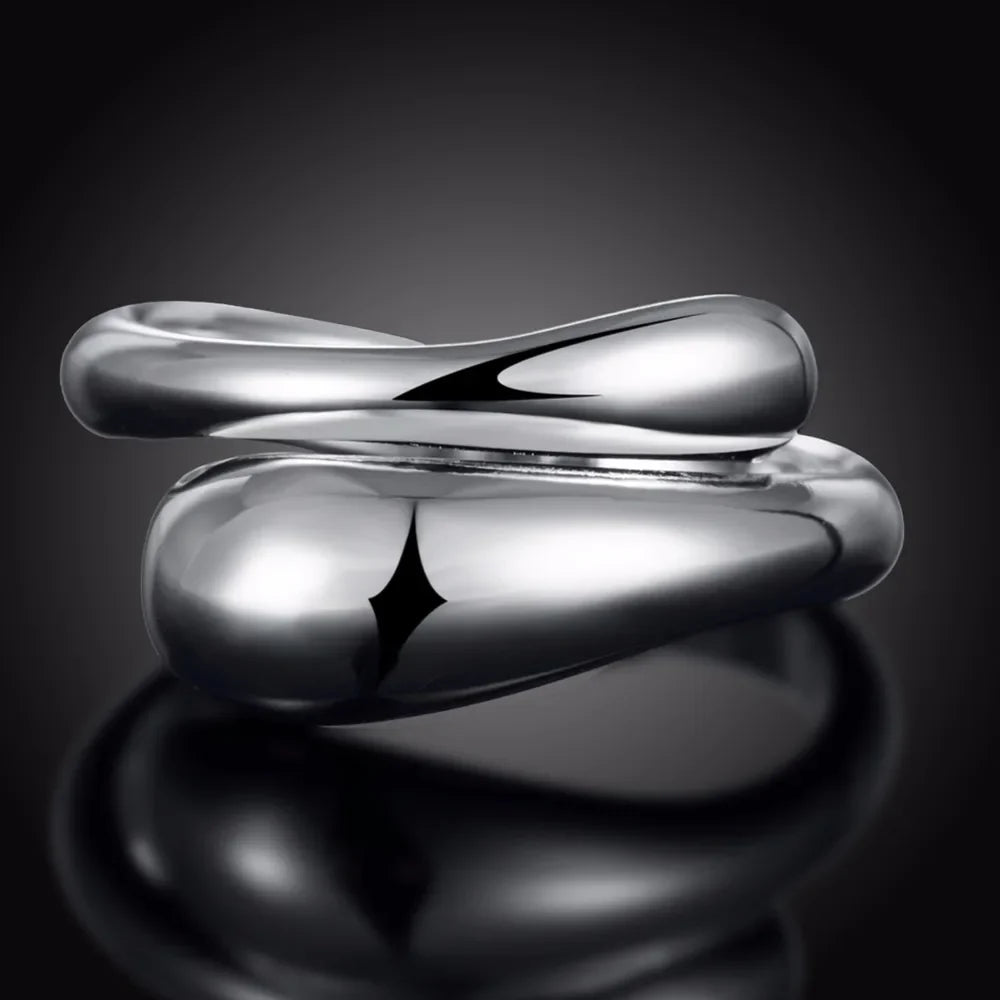 Silver-Toned Hollow Water Drop Band Ring