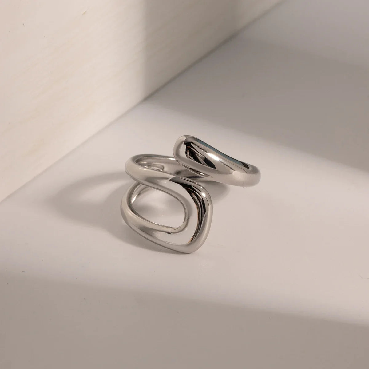 Hollow Water Drop Band Ring Silver