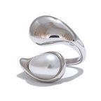 White Pearl Water Drop Band Ring silver
