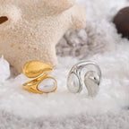 White Pearl Water Drop Band Ring silver