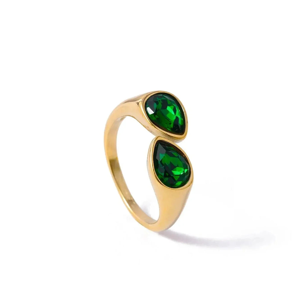 Water Drop Ring Colored Pearl dark green