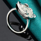 Silver-Plated Large Flower Band Ring