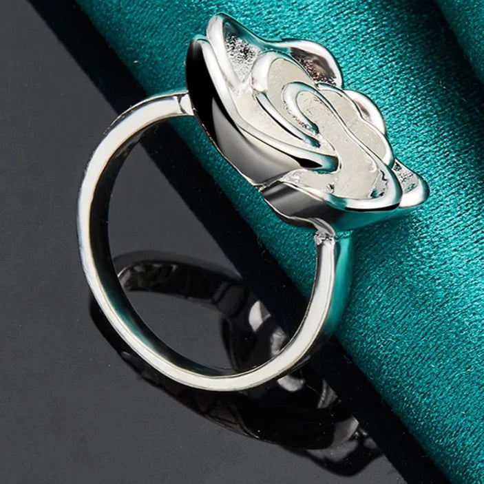 Silver-Plated Large Flower Band Ring