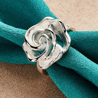 Silver-Plated Large Flower Band Ring