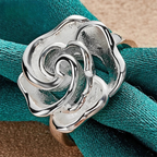 Silver-Plated Large Flower Band Ring