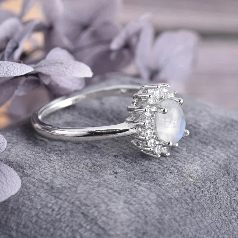 Oval Band Ring with Moonstone and Zircon