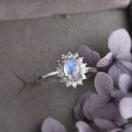Oval Band Ring with Moonstone and Zircon