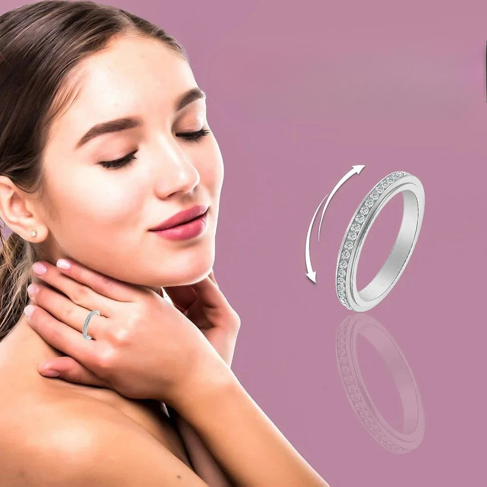 Anti-Stress Spinner Ring with Silver Zircon