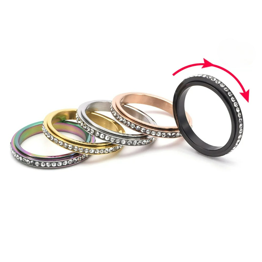 Anti-Stress Spinner Ring with Black Zircon