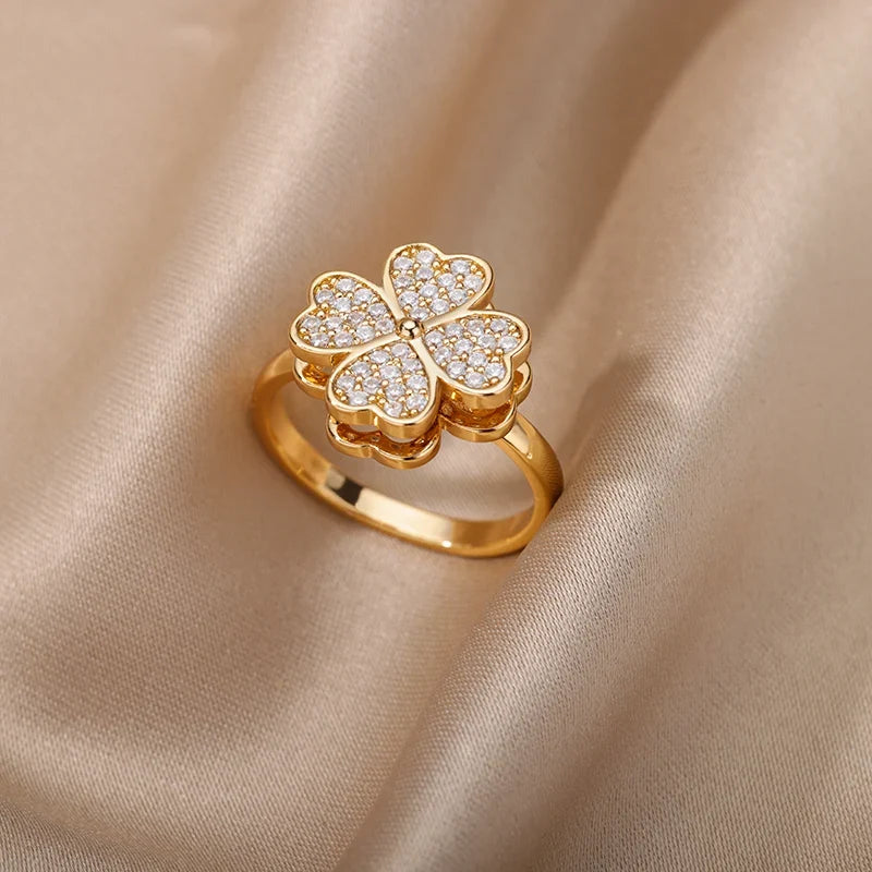 Anti-Stress Ring Rotating Band Four-Leaf Clover gold
