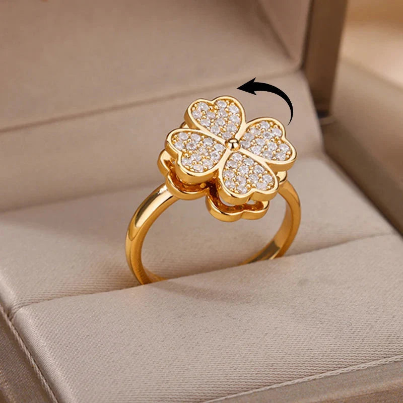 Anti-Stress Ring Rotating Band Four-Leaf Clover gold
