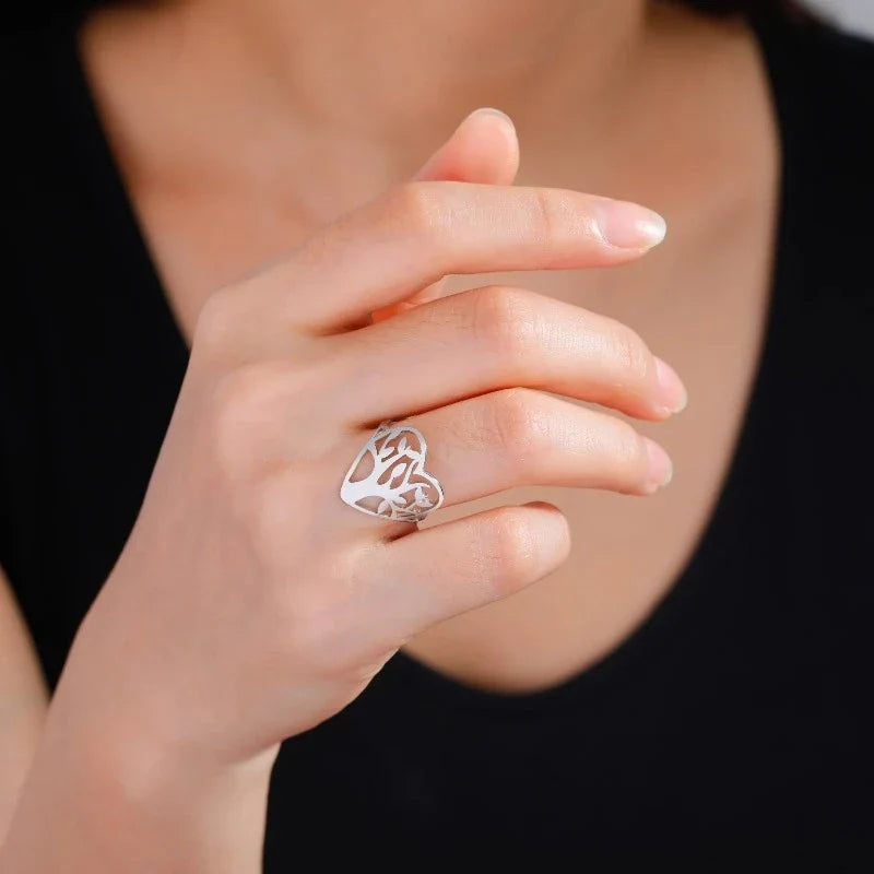 Women's Tree of Life Ring with Heart Signet silver