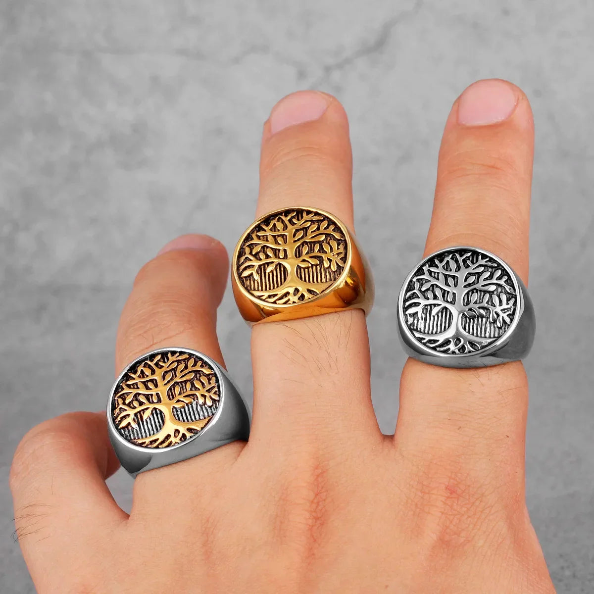 Tree of Life Ring for Men gold 