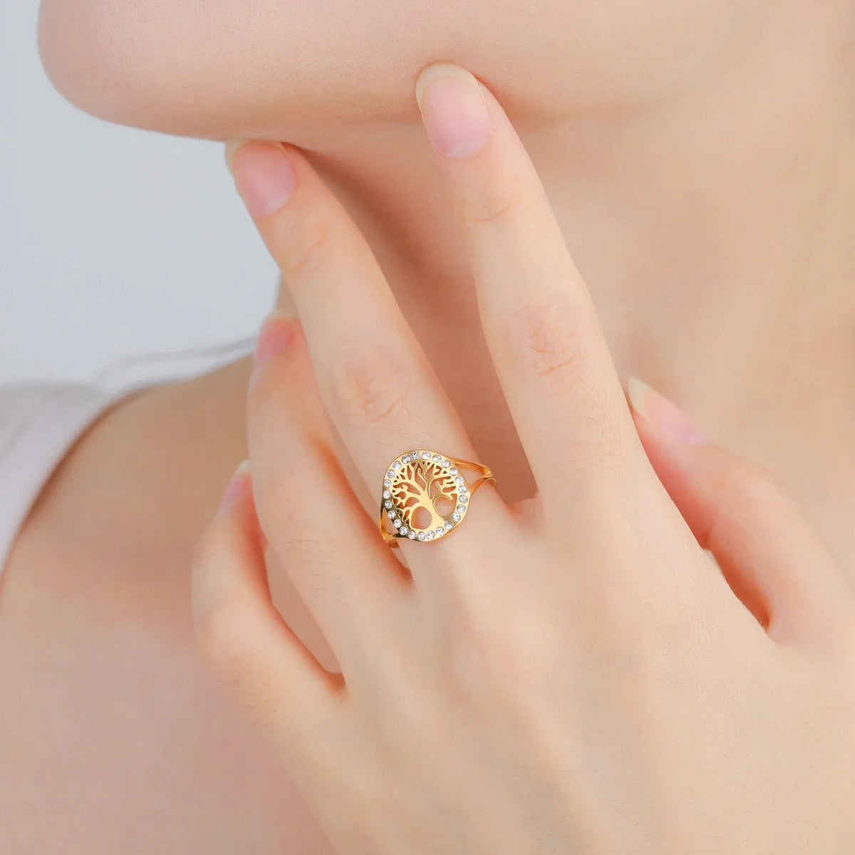 Tree of Life Zircon Ring for Women gold
