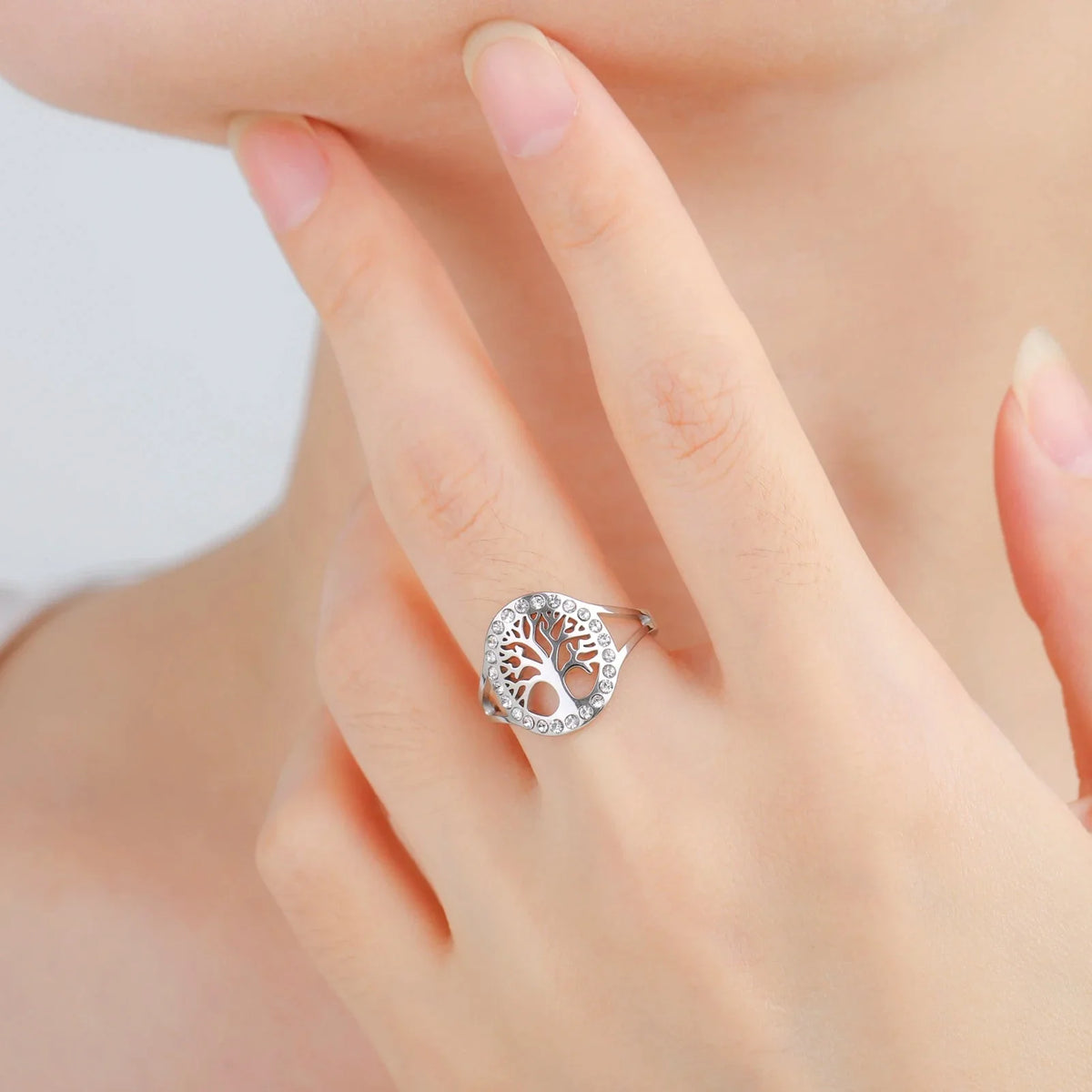 Tree of Life Zircon Ring for Women silver