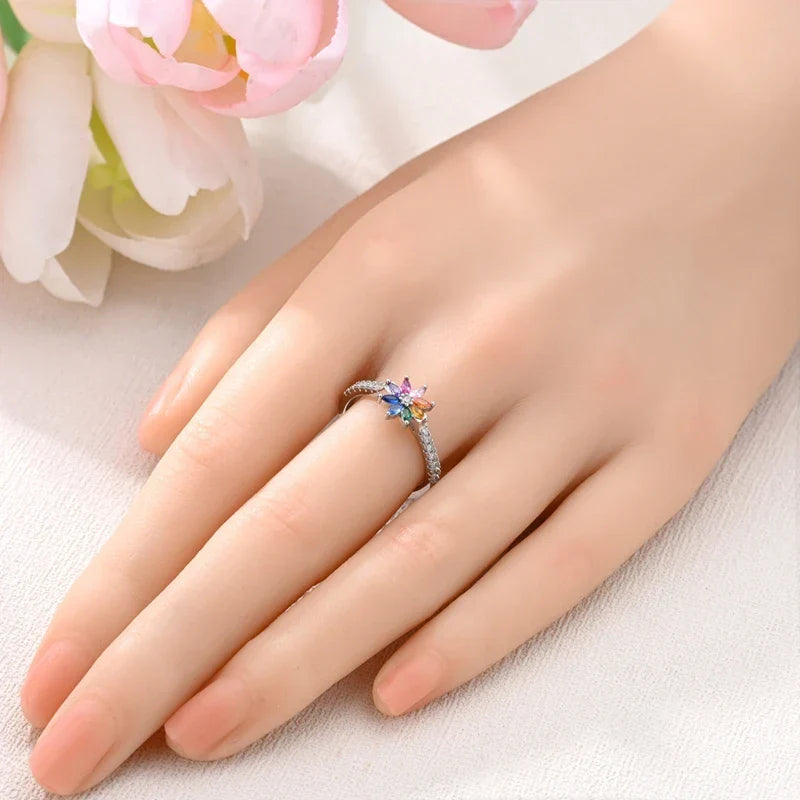 Rainbow flower ring