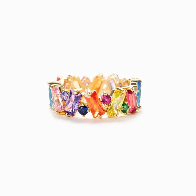 Geometric rainbow gold ring