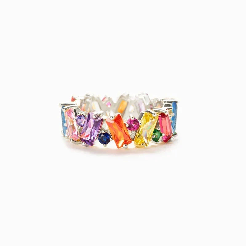Geometric rainbow silver ring