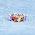 Geometric rainbow silver ring
