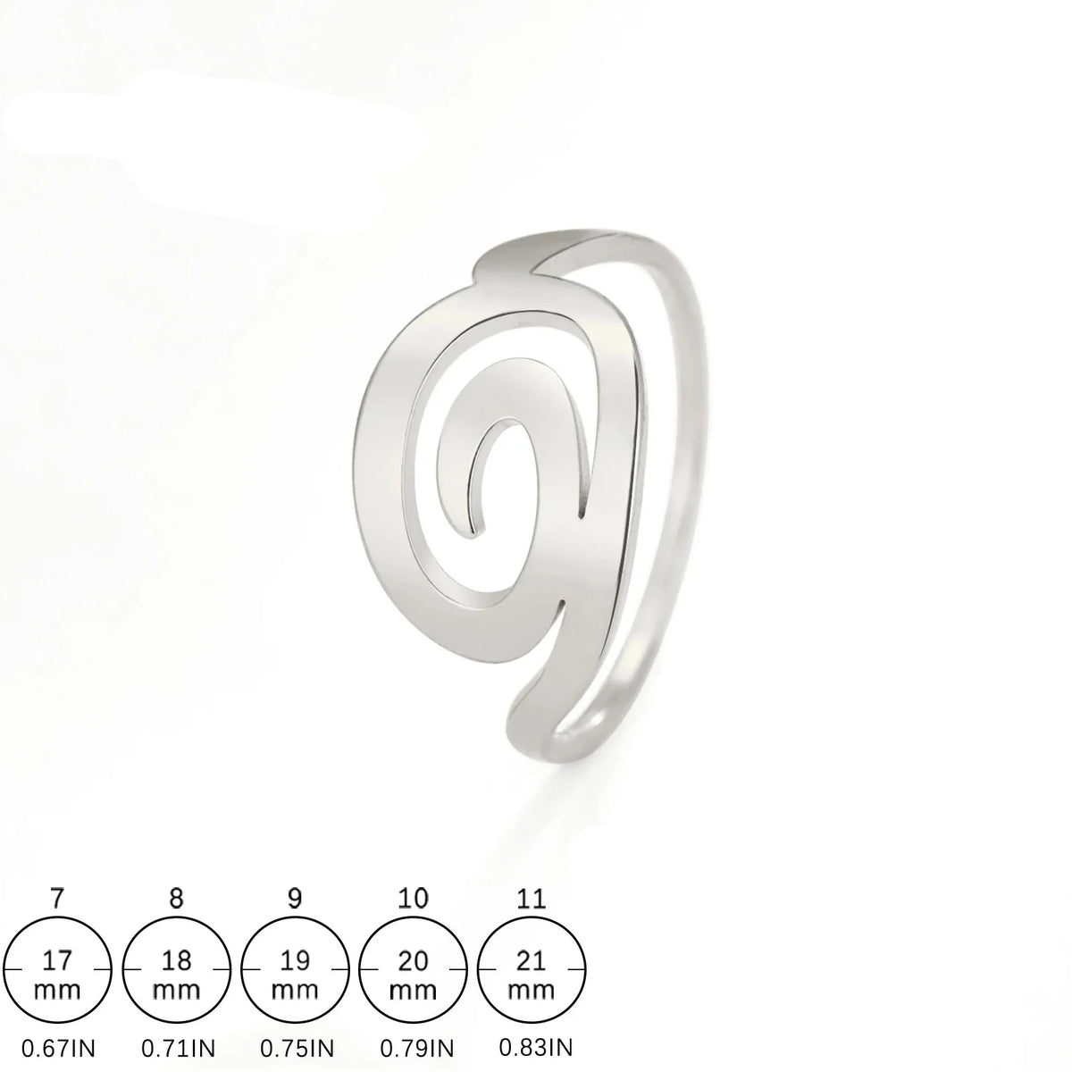 Spiral design ring for women, silver