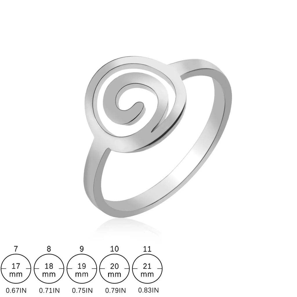 Spiral design ring for women, round silver