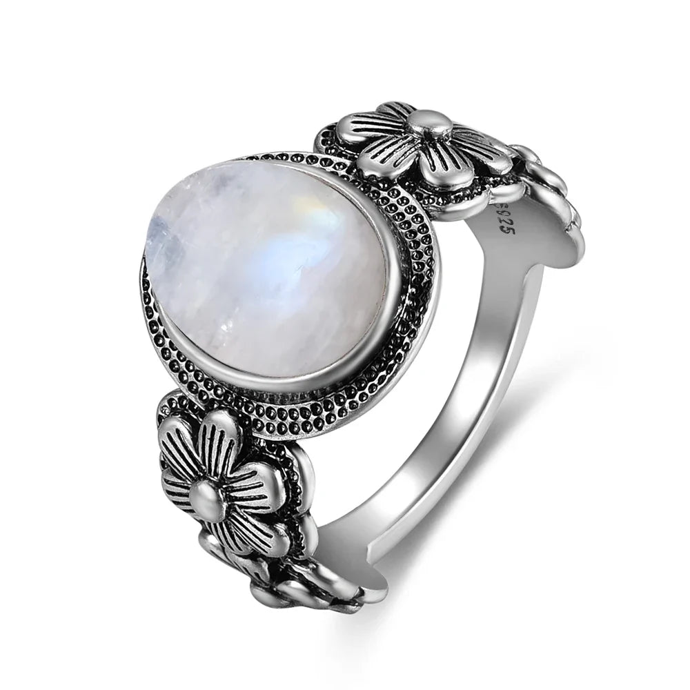 Moonstone Floral Band Ring
