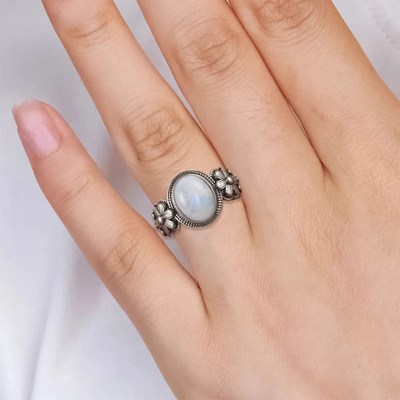 Moonstone Floral Band Ring