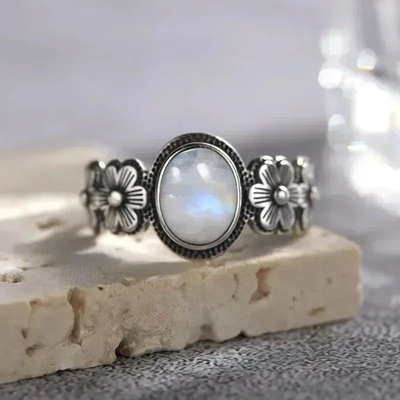 Moonstone Floral Band Ring