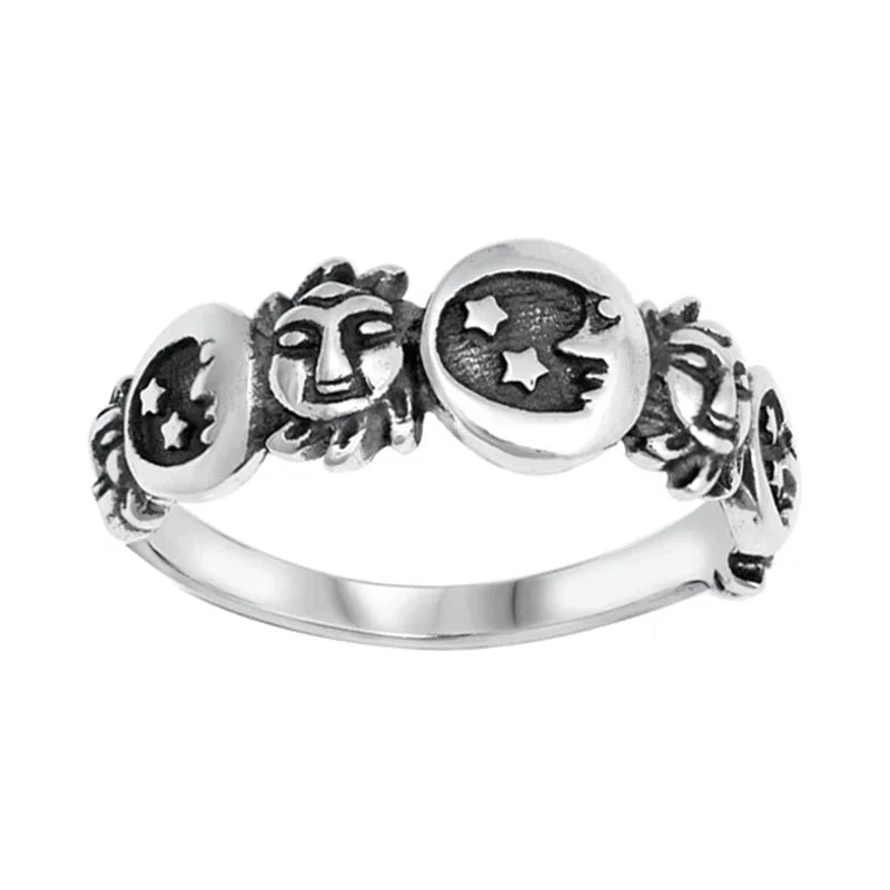Moon Crescent and Stars Ring