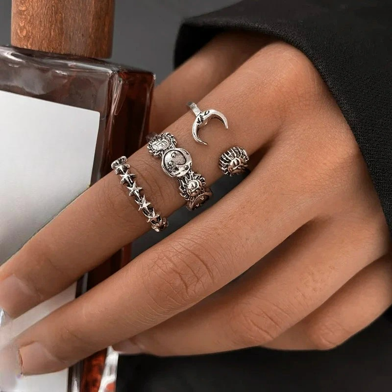 Moon Crescent and Stars Ring