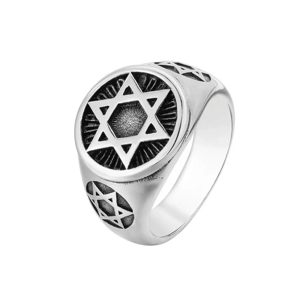 Ring with engraved Star of David symbols, Jewish symbol