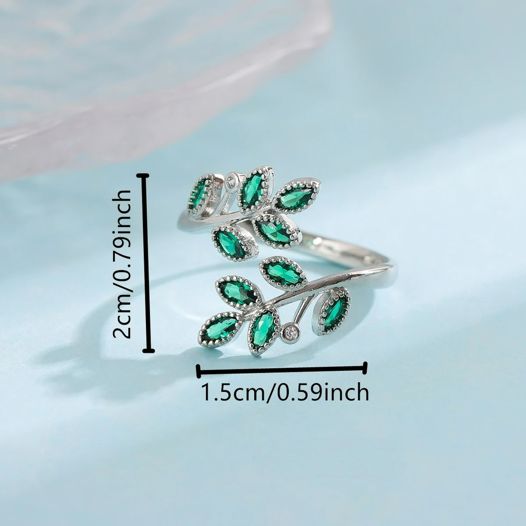 Ring with Autumn Green Leaves