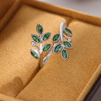 Ring with Autumn Green Leaves