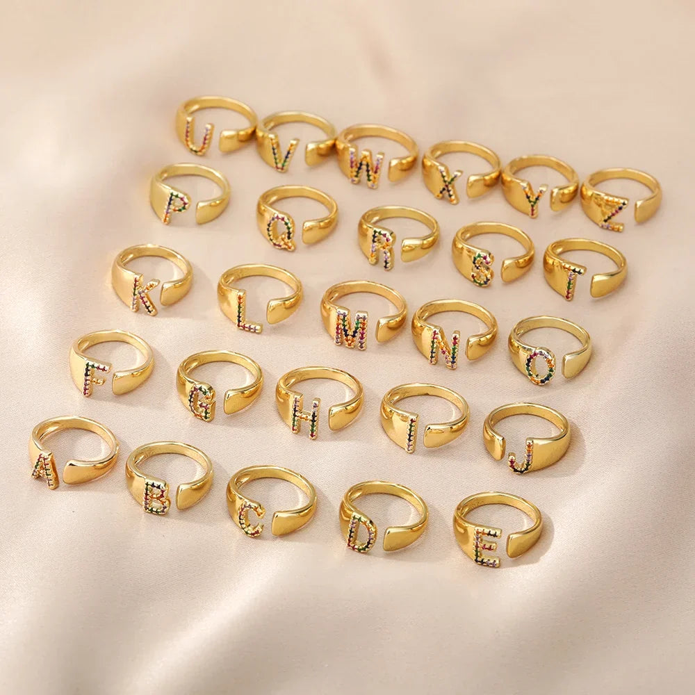 Wide Custom Rainbow Initial Ring