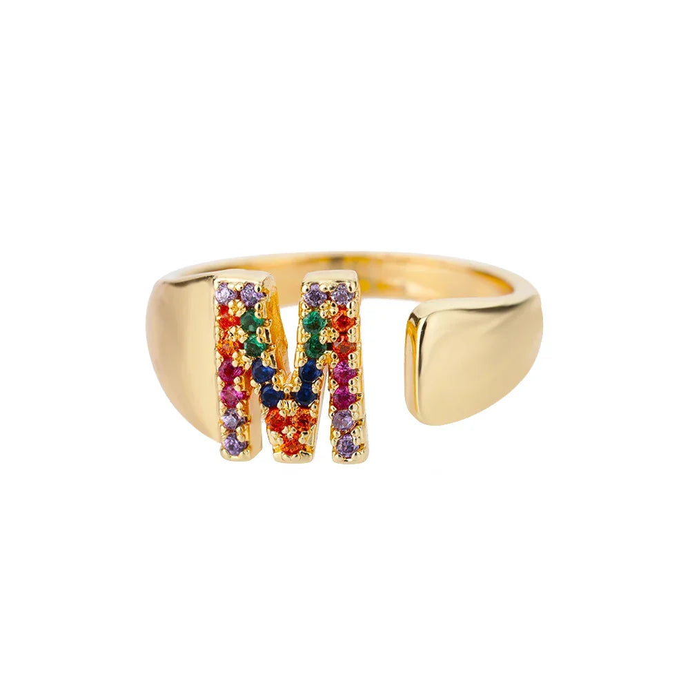 Wide Custom Rainbow Initial Ring m