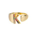 Wide Custom Rainbow Initial Ring k