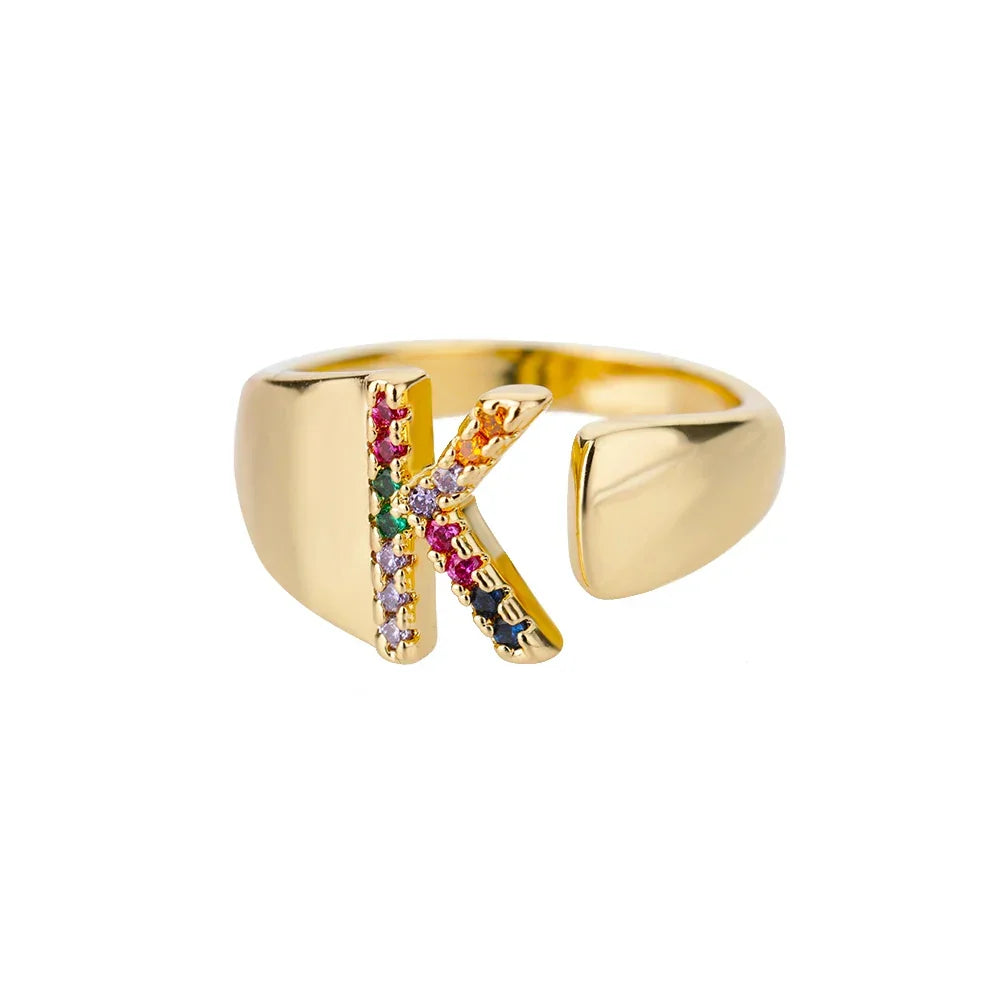 Wide Custom Rainbow Initial Ring k