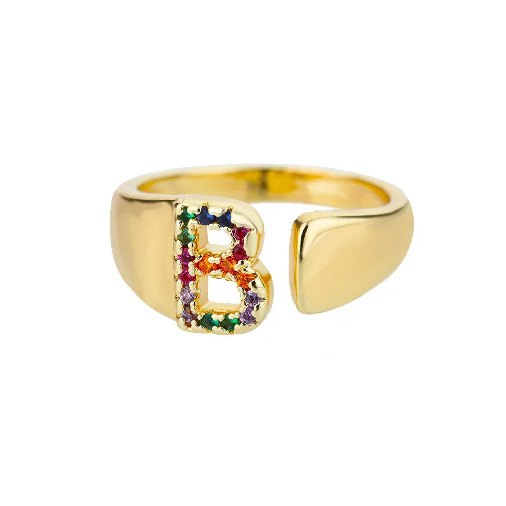 Wide Custom Rainbow Initial Ring b
