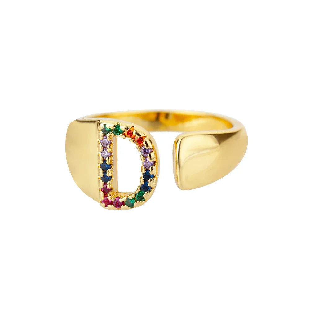 Rainbow initial ring for women - letter