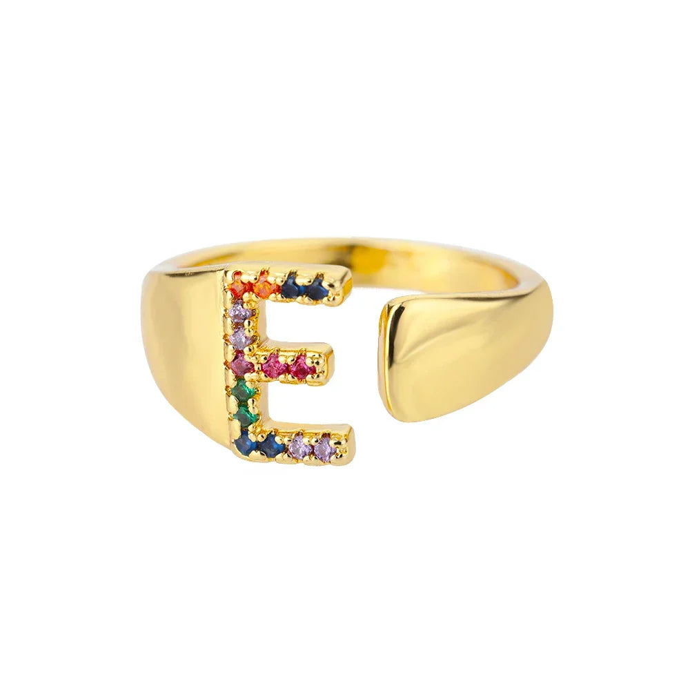 Wide Custom Rainbow Initial Ring e
