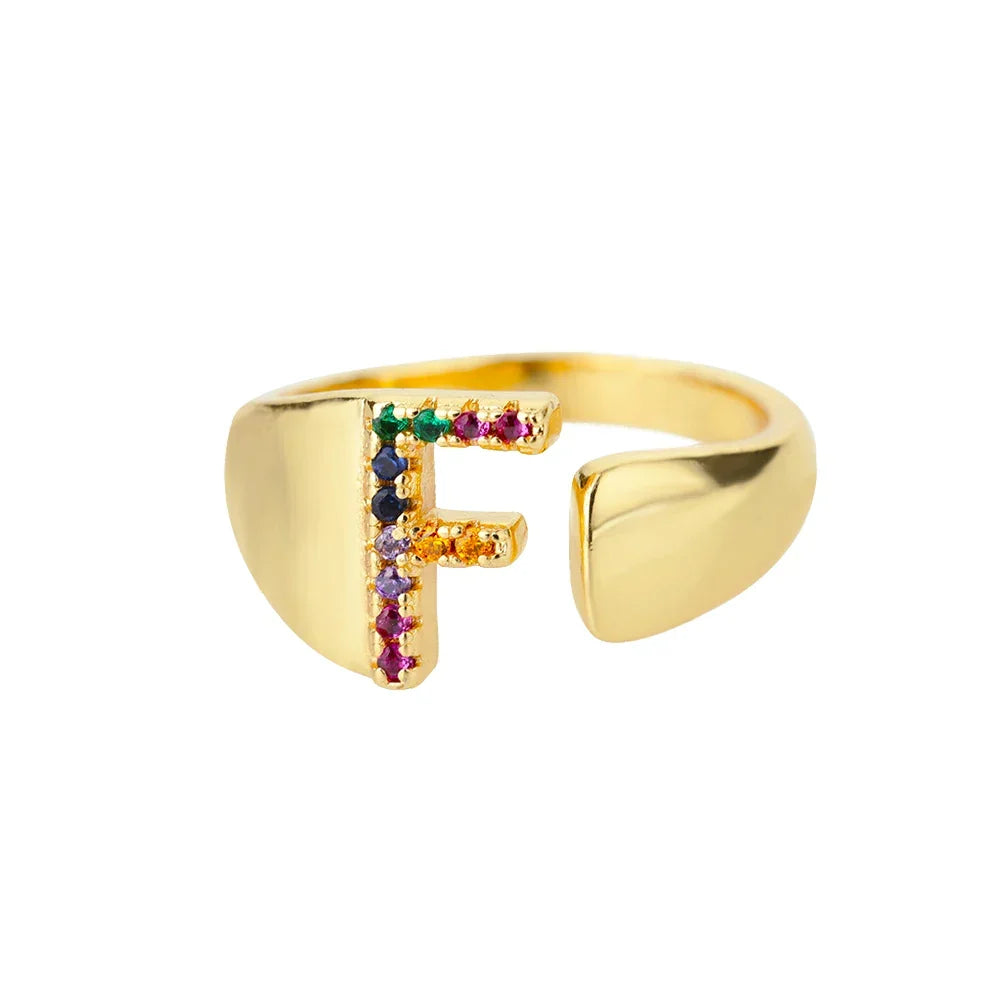 Wide Custom Rainbow Initial Ring f