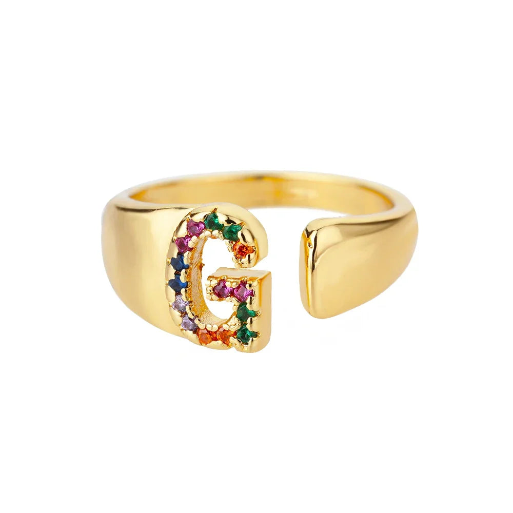 Wide Custom Rainbow Initial Ring g