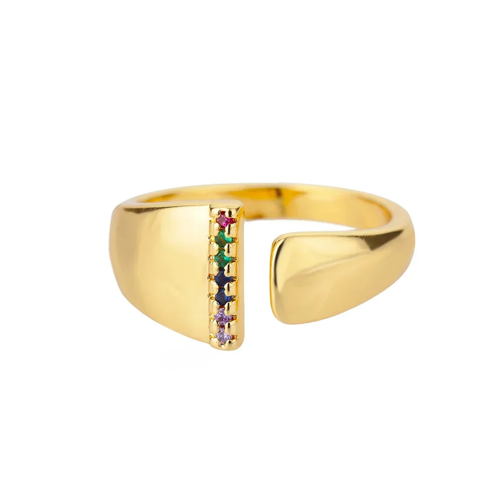 Wide Custom Rainbow Initial Ring i