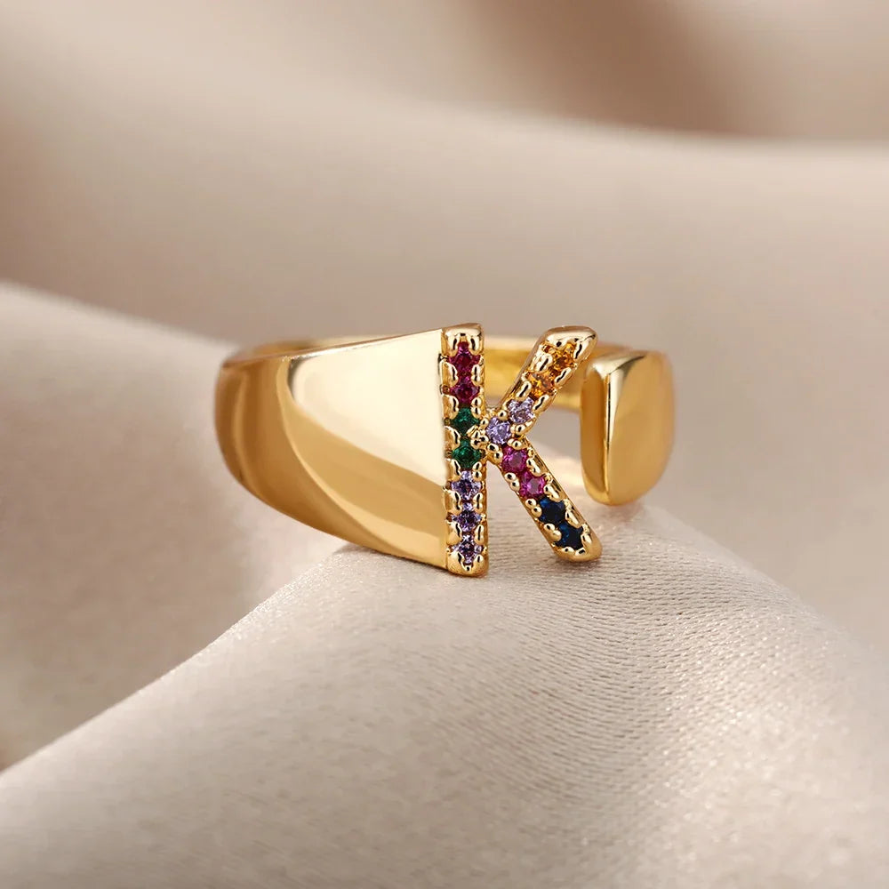 Wide Custom Rainbow Initial Ring