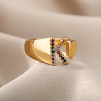 Wide Custom Rainbow Initial Ring