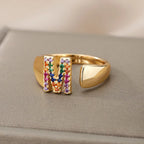 Wide Custom Rainbow Initial Ring m