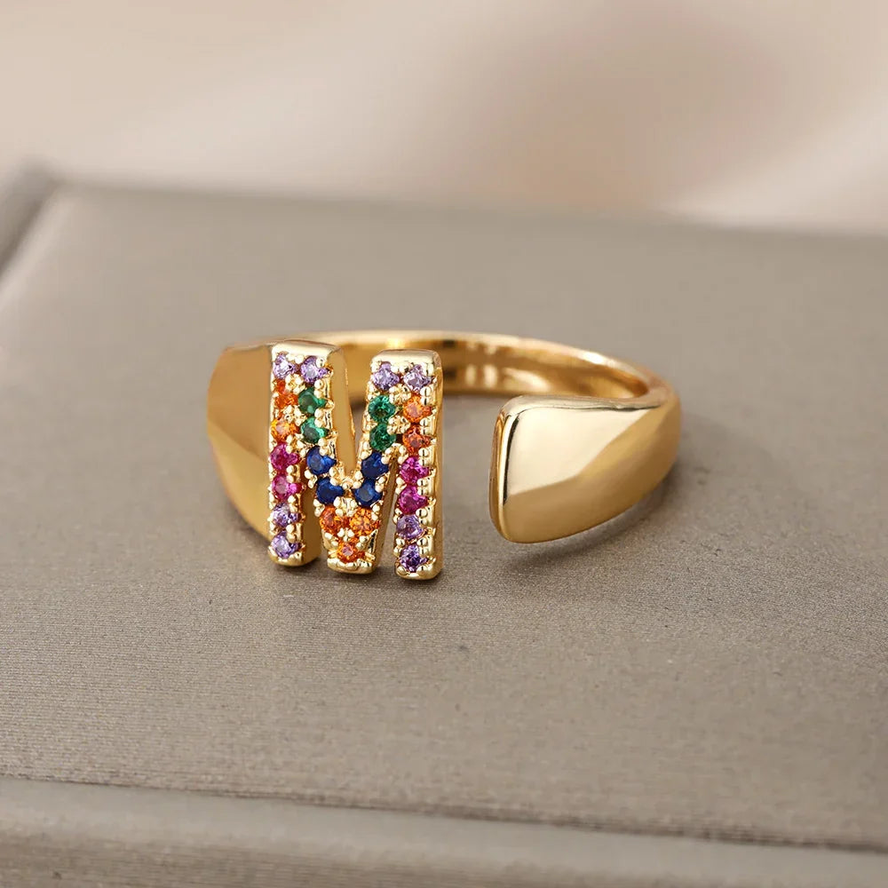 Wide Custom Rainbow Initial Ring m