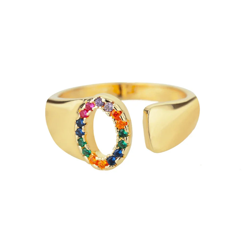 Wide Custom Rainbow Initial Ring o