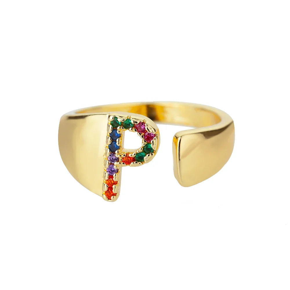 Wide Custom Rainbow Initial Ring p